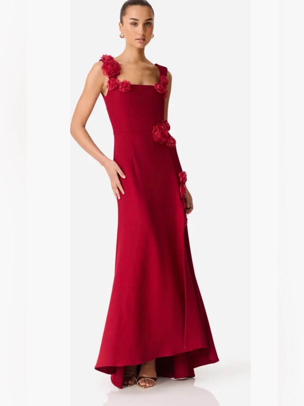 ELLIATT Evanora High-Low Gown in Floral-Appliqué Size L NWT Flaw-Flaw Noted - Picture 2 of 8
